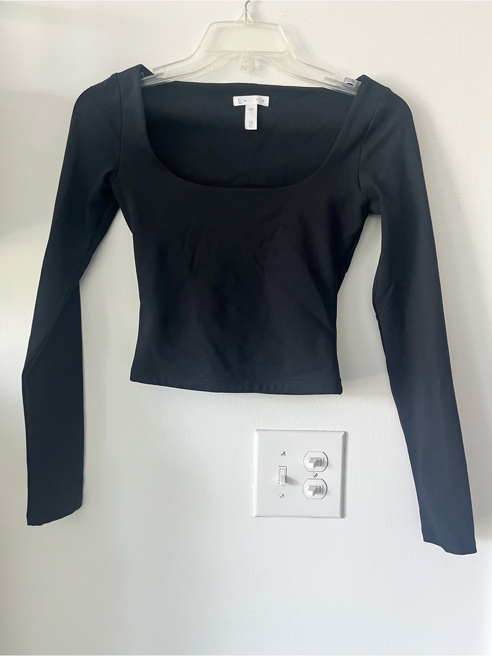 Leith Black Square Neck Long Sleeve Crop Top
